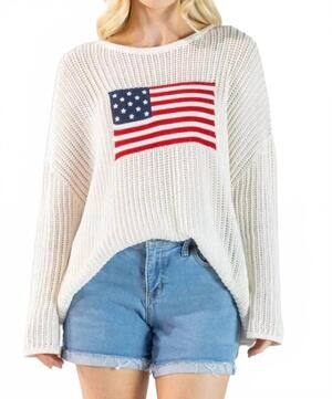 NEW SIMPLY SOUTHERN flag sweater in white